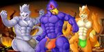  abs anthro avian building bulge canine car clothing falco_lombardi fight fox fox_mccloud group macro male mammal muscular nintendo pecs soliscanis speedo star_fox swimsuit vehicle video_games wolf wolf_o&#039;donnell 