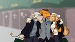  2018 arm_around_side blowing_kiss bow_tie clothed clothing couple_(disambiguation) female final_fantasy final_fantasy_ix freya_crescent go1den_(wanda_fan_one_piece) hug male male/female necktie one_piece purse rodenbeard smile square-enix square_enix video_games wanda_(one_piece) 