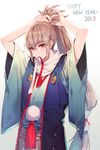  fire_emblem fire_emblem_heroes fire_emblem_if highres japanese_clothes long_hair looking_at_viewer male_focus ponytail solo srb7606 takumi_(fire_emblem_if) tying_hair 