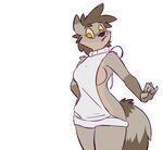 anthro biped black_nose breasts brown_fur ciderward clothed clothing dress female fully_clothed fur mammal procyonid raccoon sweater virgin_killer_sweater yellow_sclera 