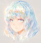  androgynous bangs blue_eyes blue_hair closed_mouth diamond_(houseki_no_kuni) expressionless eyebrows_visible_through_hair face grey_background houseki_no_kuni kisei2 light_particles looking_at_viewer multicolored multicolored_eyes multicolored_hair portrait shiny shiny_hair short_hair solo 