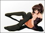  blush breasts brown_hair female footwear full_body genderswap gradient gradient_background hentohki kneehighs kyon kyonko nipples panties ponytail rule_63 simple_background socks solo suzumiya_haruhi_no_yuuutsu the_melancholy_of_haruhi_suzumiya underwear white_background 