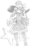  :d bangs bow buttons collared_dress dress fronttire greyscale hair_between_eyes hand_on_headwear hand_on_hip hat hat_bow kirisame_marisa legs_apart long_hair long_sleeves looking_at_viewer monochrome open_mouth pantyhose ribbon round_teeth shoes simple_background smile solo standing star teeth tegaki thick_eyebrows tongue touhou tsurime wavy_hair white_background witch witch_hat 