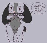  2018 absurd_res animate_inanimate anthro beady_eyes breasts canine dialogue dog english_text female floppy_ears hi_res mammal pussy salaciouslx simple_background solo switch_dog text 