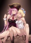  2girls absurdres alternate_costume bdsm bisexual_(female) blonde_hair bottomless breast_press breasts cait christina_(granblue_fantasy) collar cum cum_in_pussy djeeta_(granblue_fantasy) girl_on_top granblue_fantasy halter_top halterneck hat heart hetero highres large_breasts leash long_hair long_legs multiple_girls open_mouth paid_reward patreon_reward penis pink_hair purple_eyes pussy restrained sex short_hair sitting sitting_on_person small_breasts smile spread_legs superstar_(granblue_fantasy) uncensored vaginal very_long_hair wrist_cuffs yellow_eyes 