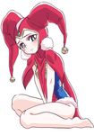  bodysuit chrono_cross commentary_request gloves harlequin hat jester_cap jewelry leotard looking_at_viewer pom_pom_(clothes) red_eyes red_leotard s-a-murai solo tassel tsukuyomi_(chrono_cross) 