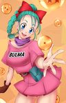  :d alina_pegova blue_eyes blue_hair braid bulma dragon_ball dragon_ball_(classic) dragon_ball_(object) open_mouth ponytail pouch smile solo 