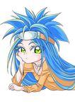  big_hair blue_hair bracelet breasts chrono_trigger commentary_request green_eyes jewelry long_hair queen_zeal s-a-murai solo younger 