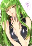  :p bangs bare_arms bare_shoulders between_breasts black_dress black_vest blush breasts c.c. cleavage closed_mouth code_geass collarbone creayus dress eyebrows_visible_through_hair finger_to_mouth fingernails green_hair hand_between_breasts long_hair looking_at_viewer medium_breasts shiny shiny_hair sidelocks simple_background sleeveless smile speech_bubble straight_hair tongue tongue_out tsurime uniform upper_body vest white_background yellow_eyes 