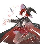  bad_id bad_pixiv_id boots bow cape card danganronpa eaoo20 hair_ornament hairclip hat new_danganronpa_v3 open_mouth pantyhose pleated_skirt red_hair short_hair skirt solo witch_hat yumeno_himiko 