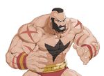  beard brown_hair chest_hair facial_hair looking_at_viewer male_focus mohawk muscle nt_(gun-ash) parted_lips scar solo standing street_fighter wristband zangief 