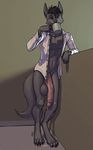  2017 4_toes absurd_res anthro arm_support balls big_balls big_penis black_claws black_hair boony bottomless canine claws clothed clothing cup digital_media_(artwork) digitigrade dress_shirt drinking dripping eyebrows foreskin front_view full-length_portrait fur grey_balls grey_fur grey_nose grey_penis grey_tail hair heterochromia hi_res holding_cup holding_object huge_penis humanoid_penis ldr leaning_on_elbow long_penis looking_at_viewer male mammal open_shirt partially_retracted_foreskin penis portrait precum precum_drip shirt short_hair solo standing toe_claws toes uncut vein veiny_penis white_clothing white_shirt white_topwear wolf 