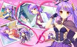  aoi_miyabi blush boku_to_koi_suru_ponkotsu_akuma breasts brown_eyes cape game_cg gloves long_hair ponytail purple_hair ribbons sayori skirt smile 