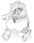  2018 anthro breasts buxbi_(character) cherrikissu cleavage clothed clothing feline female hair hi_res looking_at_viewer mammal monochrome smile solo stripes tiger 