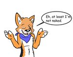  anthro canine clothing dialogue english_text eye_scar eyes_closed fur hi_res male mammal multicolored_fur open_mouth orange_fur paws ruskeydoodles scar scarf simple_background solo speech_bubble text tongue whiskers white_background white_fur 