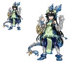  :d bangs bare_shoulders black_hair blue_eyes blue_footwear blue_legwear breasts china_dress chinese_clothes clenched_hands covered_navel detached_sleeves dragon_girl dragon_horns dragon_tail dress eyebrows_visible_through_hair fingerless_gloves full_body gauntlets gloves greaves green_dress hair_between_eyes hair_ornament hands_up head_fins horns karin_(p&amp;d) lace long_hair looking_at_viewer open_mouth p_(tidoriashi) pantyhose pixel_art puzzle_&amp;_dragons shiny shiny_hair shoes short_dress sidelocks simple_background small_breasts smile solo spiked_knuckles spikes standing tail tassel very_long_hair weapon white_background 