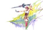  absurdres blue_eyes breasts final_fantasy final_fantasy_xiii final_fantasy_xiii-2 gloves highres jewelry long_hair medium_breasts necklace nick-ian pink_hair serah_farron side_ponytail skirt solo thighhighs weapon 