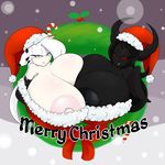  2017 angelthecatgirl big_breasts bovine breast_squish breasts breasts_frottage cattle christmas cleavage clothed clothing duo eve_(angelthecatgirl) female hair holidays huge_breasts hyper hyper_breasts long_hair looking_at_viewer mammal mekana nipple_slip red_eyes vampire 