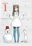  absurdres blue_eyes calendar ferret gloves grey_hair ooyari_ashito snow snowman tagme tights ushanka 