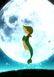  2012 blush eyes_closed floating green_skin hands_together moon night nintendo open_mouth pok&eacute;mon pok&eacute;mon_(species) side_view snivy solo video_games xmu 