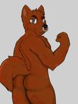  anthro butt canine digital_media_(artwork) eyebrows facial_piercing flexing fur hair looking_at_viewer mammal muscular nose_piercing nose_ring nude oddchurch pecs piercing ring simple_background smile wolf 