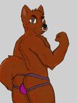  2018 anthro back-bulge balls big_butt bulge butt canine clothing digital_media_(artwork) facial_piercing flexing fur hair hi_res jockstrap looking_at_viewer male mammal muscular nose_piercing nose_ring oddchurch piercing simple_background smile solo underwear 