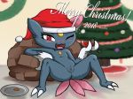  alcohol bag beverage blush christmas claws drunk female food fur glass hat holidays looking_at_viewer mochi-bun nintendo one_eye_closed open_mouth pok&eacute;mon pok&eacute;mon_(species) pussy sneasel solo spread_legs spreading text tree video_games wine wink 