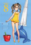  1girl absurdres blue_eyes brown_hair calendar child female ooyari_ashito polka_dot solo swimsuit 