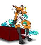  2017 5_fingers amber_(mancoin) animal_humanoid anthro assisted_exposure black_fur black_nose blue_eyes blush bound breasts canine clothed clothing convenient_censorship digital_media_(artwork) dipstick_tail embarrassed english_text eyelashes eyewear female forced_undressing fox foxyverse fur glasses hair hands_behind_back heterochromia humanoid long_hair looking_back mammal multicolored_tail orange_fur panties panties_down panty_pull partially_clothed questionable_consent ravecchia restrained simple_background small_breasts smile solo teeth tentacles text underwear undressing white_background white_fur worried 