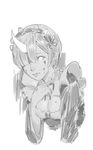  bangs blood blood_on_face blunt_bangs breasts cleavage closed_mouth commentary glowing glowing_eyes greyscale hair_over_one_eye headdress horn lips looking_at_viewer maid medium_breasts monochrome re:zero_kara_hajimeru_isekai_seikatsu rem_(re:zero) short_hair sketch solo tim_loechner upper_body 