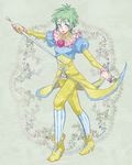  asellus_(saga_frontier) bad_id bad_pixiv_id breasts dress flower green_eyes green_hair red_flower red_rose rose saga saga_frontier shirokuro_(0501nk) short_hair smile solo sword weapon 