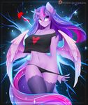  &lt;3 2018 absurd_res anthro anthrofied clothed clothing equine feathered_wings feathers female friendship_is_magic hair hi_res horn koveliana legwear long_hair looking_at_viewer mammal multicolored_hair multicolored_tail my_little_pony navel panties patreon purple_eyes purple_feathers shirt smile solo twilight_sparkle_(mlp) underwear winged_unicorn wings 