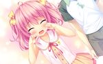  blush boku_to_koi_suru_ponkotsu_akuma game_cg kiritani_riria loli male pink_hair sayori short_hair skirt smile tears twintails 