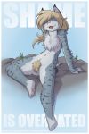  2012 anthro arm_support blonde_hair blue_fur cashew_(genwyn) chest_tuft conditional_dnp eyelashes eyes_closed felid feline female fur hair jay_naylor lynx mammal navel nude open_mouth pawpads pubes sitting smile solo tuft url 