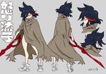  angry bare_legs black_hair character_sheet cloak frown grey_background highres holding holding_weapon kill_la_kill matoi_ryuuko multicolored_hair naked_cloak official_art scissor_blade shoes short_hair simple_background sneakers streaked_hair sushio weapon white_footwear 