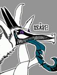  alien blue_tongue claws fur horn kr&auml;he purple_eyes simple_background synx teeth tongue white_fur 