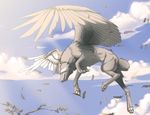  2012 ambiguous_gender canine day digital_drawing_(artwork) digital_media_(artwork) feathered_wings feathers feral flying grypwolf hybrid mammal outside pawpads sky solo white_pawpads wings 