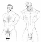  2boys abs body_hair borderlands male_focus multiple_boys muscle nude pantsmass penis restrained testicles 