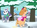  canine clothed clothing costume cub dog everest_(paw_patrol) mammal mrchaosthecunningwolf_(artist) paw_patrol peeing pussy skye_(paw_patrol) snow urine young 