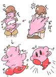  ! ? arrow bdsm bondage bound box breasts brown_hair clothed clothing female goo goo_creature hair hair_over_eye human japanese_text kirby kirby_(series) mammal nintendo not_furry sequence shocked simple_background skirt solo sweat text transformation translation_request video_games waddling_head white_background 