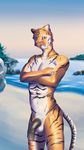  2016 balls blue_eyes cyra1172 feline looking_at_viewer male mammal penis pinup pose precum solo tiger 