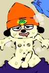  anthro balls beanie blush canine dog erection hat humanoid_penis lying male mammal mostly_nude navel nipples on_back parappa parappa_the_rapper penis pubes saliva solo stove_cave sweat video_games 