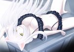  2016 animal_humanoid big_breasts black_hanekawa breasts cat_humanoid clothing feline female hair hanekawa_tsubasa hi_res humanoid long_hair looking_at_viewer lying mammal monogatari navel nekomonogatari open_mouth shifon29chiffon slit_pupils smile solo underwear white_hair yellow_eyes 