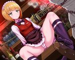  1girl bartender blonde_hair blush bow bowtie breasts cameltoe chain cutlass_(girls_und_panzer) feet footjob girls_und_panzer hetero highres maid_headdress no_shoes panties penis pink_panties sekai_saisoku_no_panda small_breasts socks spread_legs toes underwear yellow_eyes 