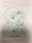  1girl breasts chibi dancing fairy_tail female hair_between_eyes happy large_breasts long_hair looking_at_viewer lucy_heartfilia mashima_hiro official_art photo simple_background solo traditional_media 