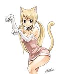  1girl animal_ears blonde_hair breasts fairy_tail fake_animal_ears female hair_between_eyes happy large_breasts long_hair looking_at_viewer lucy_heartfilia mashima_hiro official_art shiny_skin simple_background solo tail 