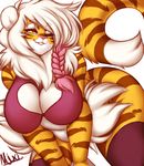  anthro biting_lip breasts buxbi_(character) feline female makeup mammal mascara mixideer one_eye_closed slightly_chubby smile solo thick_thighs tiger 