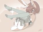  absurd_res anthro bonk bottomless butt clothed clothing eyewear female glasses hi_res lagomorph legwear mammal presenting pussy rabbit simple_background smile solo 