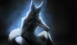  2013 anthro blue_eyes blue_nose canine digital_drawing_(artwork) digital_media_(artwork) fur grypwolf mammal simple_background sitting solo white_fur 