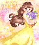  amanogawa_kirara blush bouquet brown_hair dress long_hair smile twintails violet_eyes 